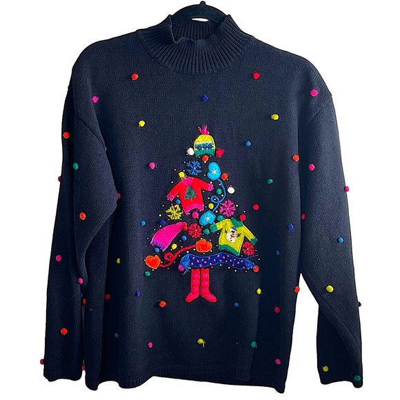 Marissa Christina Sweaters - Marissa Christina Vintage Black Christmas Tree Pullover Sweater Size Large